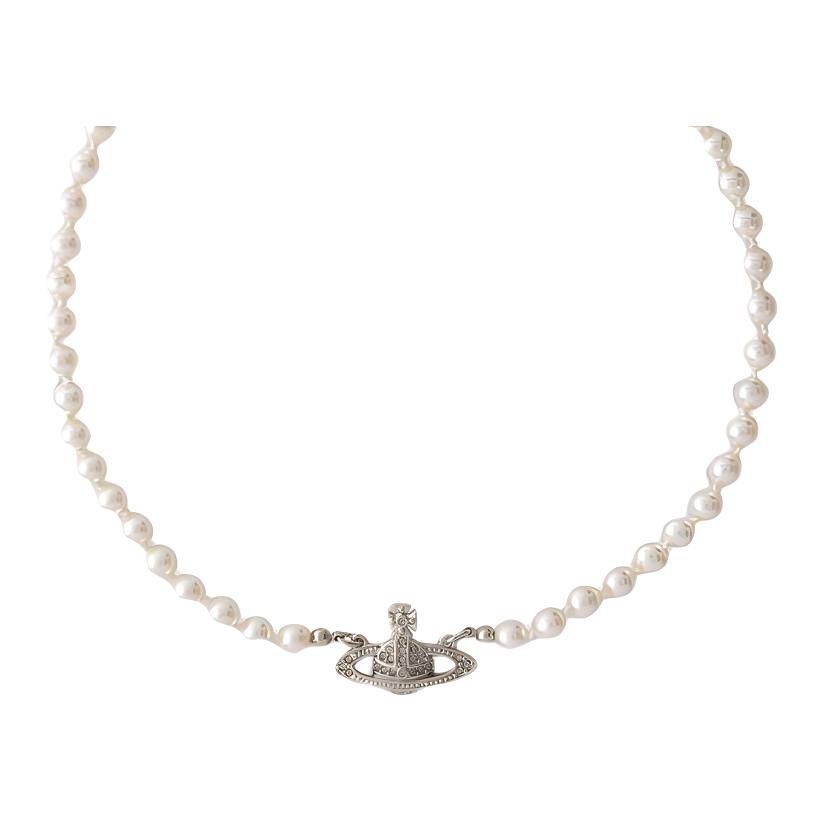 Vivienne Westwood Mini bas relief choker Queen Mother Pearl Saturn Brass Necklace Women's