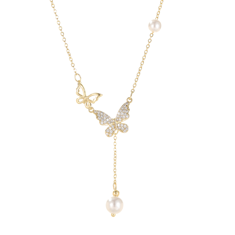 ONEKISS Small design pendant with bow pearl with tassels, atmospheric universal synthesized chain for key bag , platinum necklace, Birthday gift, light luxury style, high-quality style, Chinese style, bright catchy style