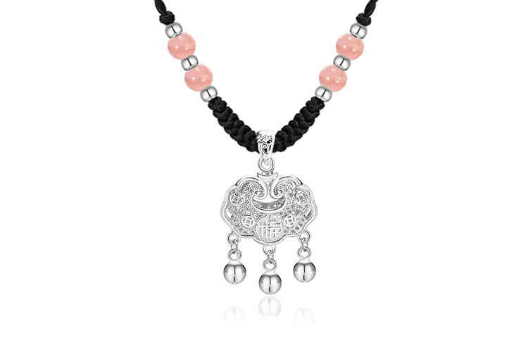 KING TAI SANG Agate Strawberry Quartz 999 Fine Silver Necklaces Women's