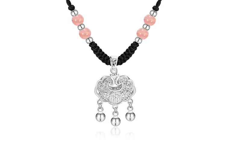 KING TAI SANG Agate Strawberry Quartz 999 Fine Silver Necklaces Women's
