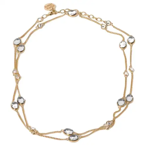 MIU MIU Metal, Artificial Crystal Necklaces Women's Gold