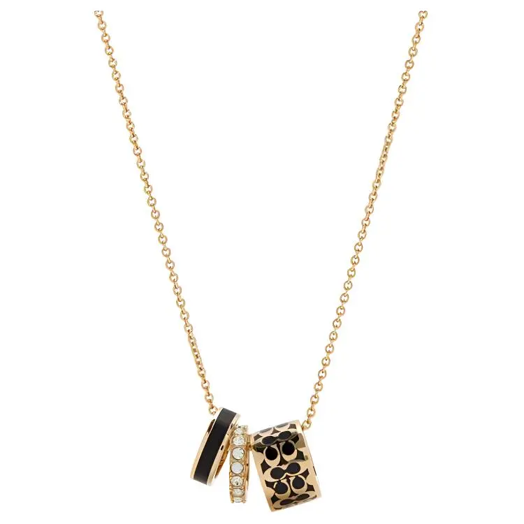 COACH Glass Brass Enamel Necklaces Women's Black