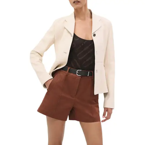 HERMES Leather Jacket Women's Beige
