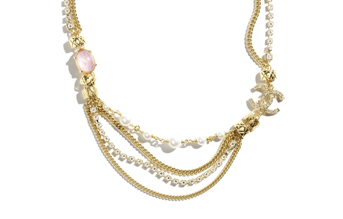 CHANEL 24P Metal, Artificial Pearl, Rhinestone, Pearl, Crystal Necklaces Women's Gold