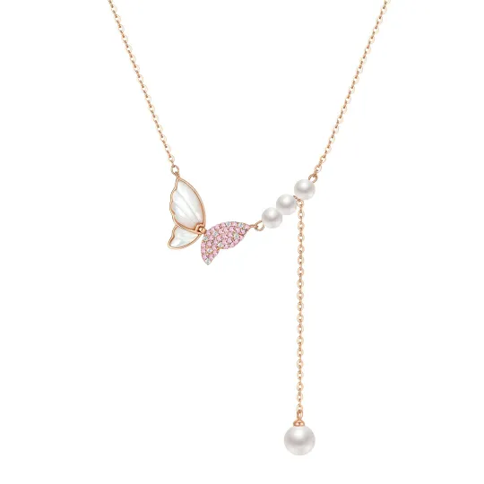 CHOW TAI SENG 925 Sterling Silver Freshwater Pearl Synthetic Cubic Zirconia Shell Necklaces Women's