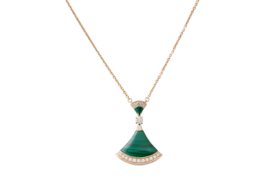 BVLGARI Bvlgari, diamond pendant malachite, golden necklace for men and women, pink gold, material, for beloved