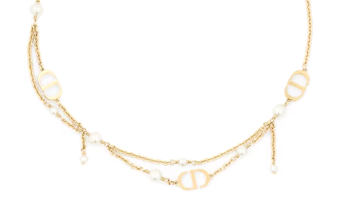 DIOR Dior PETIT series CD logo lobster clasp resin metal necklace women's gold