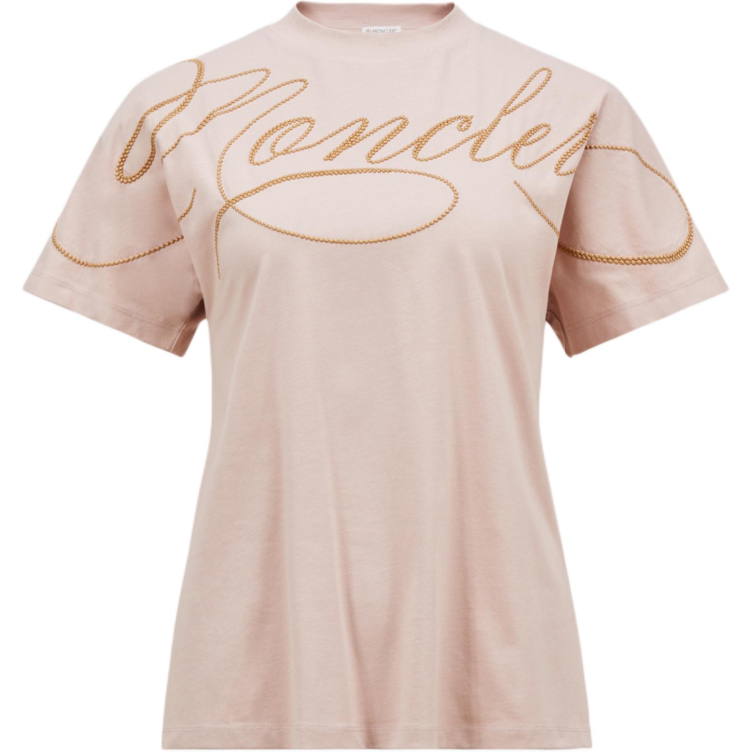 Женская футболка Moncler с круглым вырезом (розовая)