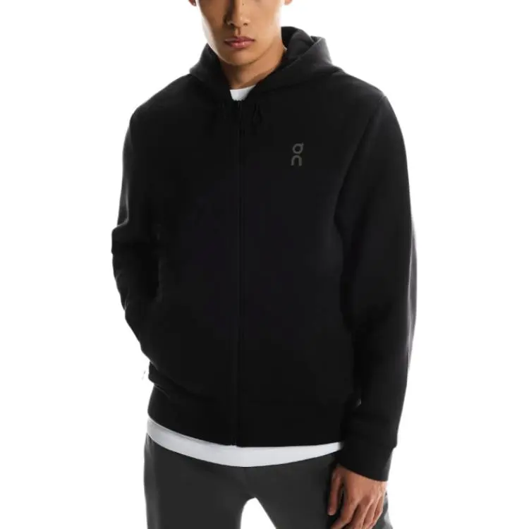 On zipped hooded sweatshirt
