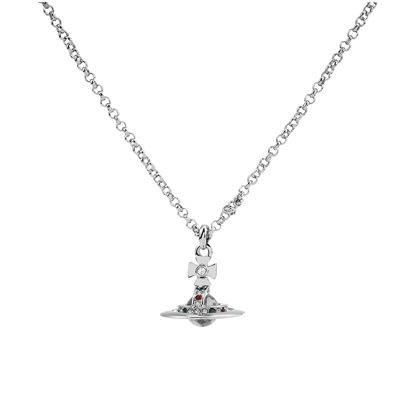 Vivienne Westwood NEW PETITE ORB PENDANT NECKLACE Metallic Compact Spherical Pendant Saturn Brass Crystal Necklace Women's