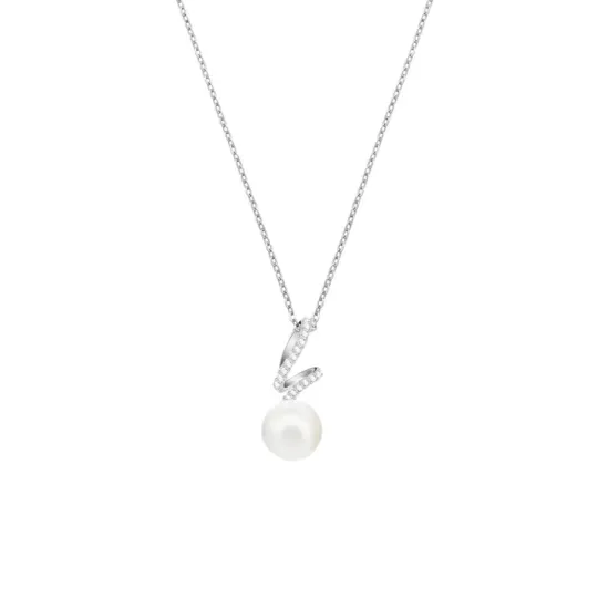 Swarovski Gabriella Crystal, Pearl, Rhodium Plated Necklaces Unisex Silver