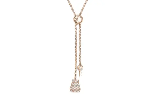 HERMES Kelly Rhinestone Embellished Rose Gold Necklaces Women's