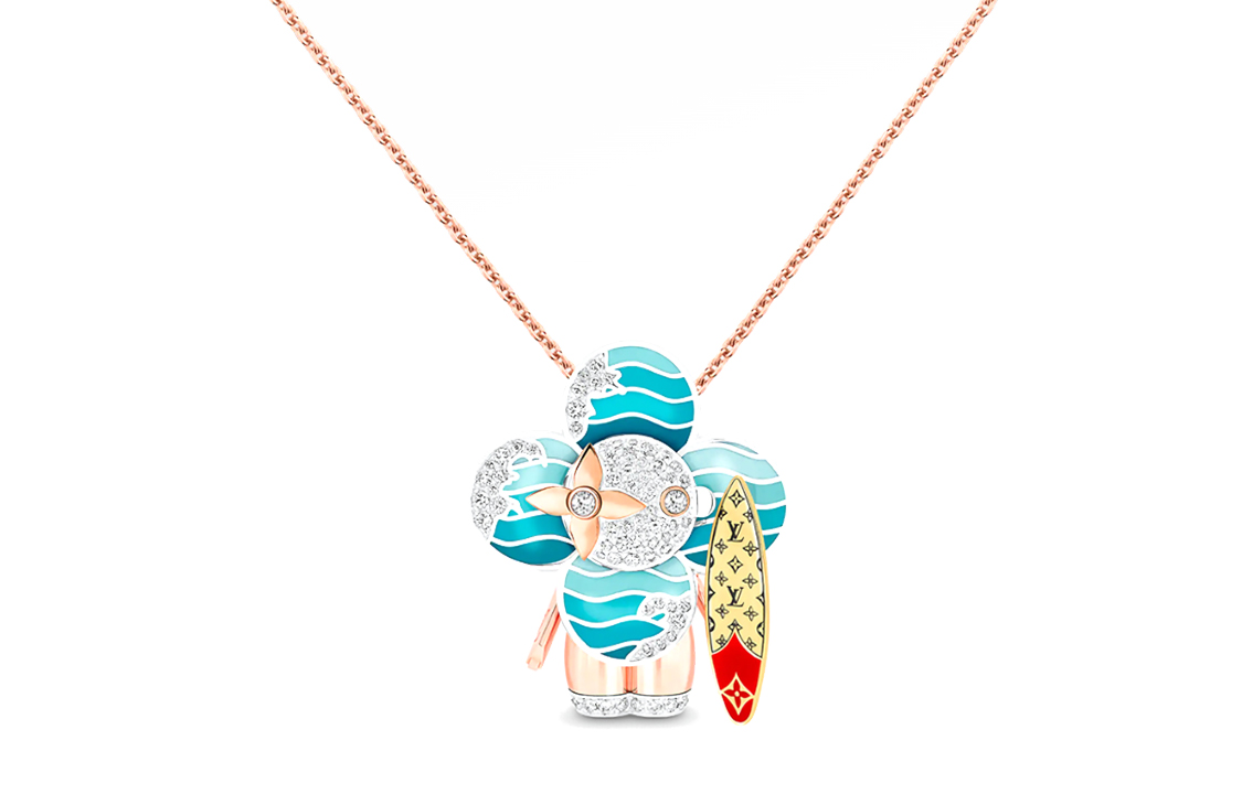 LOUIS VUITTON Louis Vuitton VIVIENNE RAINBOW 18K gold lacquered diamond colored gemstones limited edition Vivienne Surfer necklace women's blue