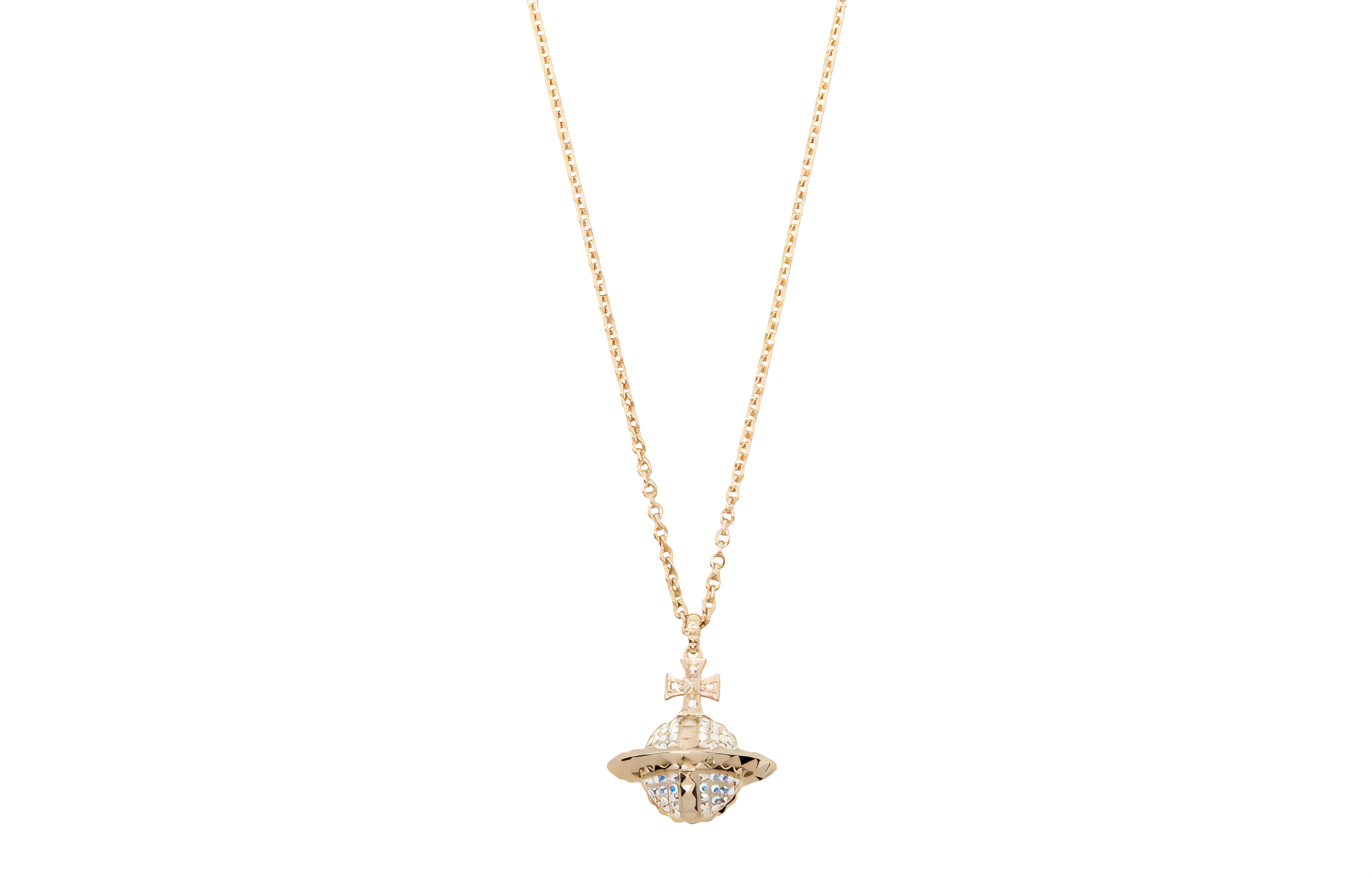 Vivienne Westwood Queen Mother Mayfair Large Orb Planet Pendant Brass Glass Rhinestone Necklace Men's Gold