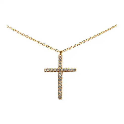 TIFFANY & CO. Pre-Owned 2018-2023 18K Yellow Gold Diamond Medium Metro Cross Pendant Necklace