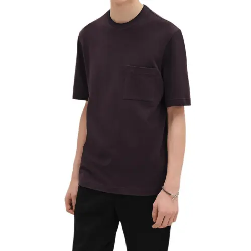 HERMES T Shirts Men's Dark Reddish Purple Crew Neck Moderate Straight Fit
