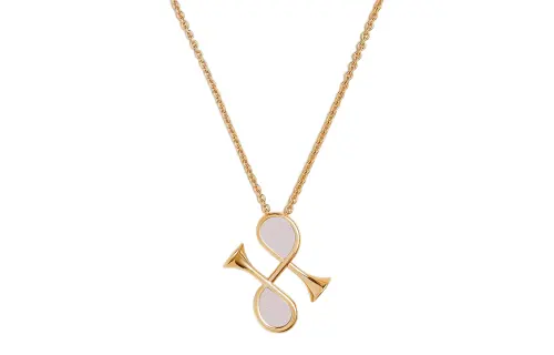 HERMES Cor H Calfskin Metal Gold Plated Necklaces Women's Gold
