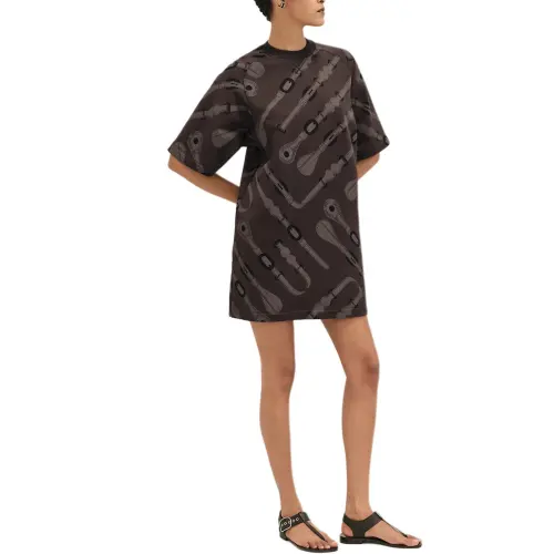 HERMES Short Sleeved Dress Women's Black