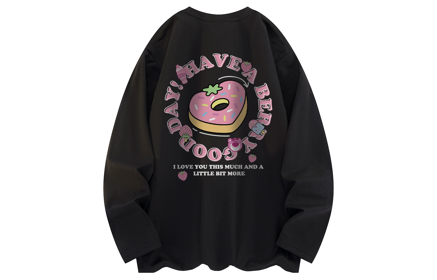 Disney Disney, cotton donut for ice cream, cartoon strawberry for leisure, comfortable breathable universal long-sleeve for men and women, with your logo imprint, oversize