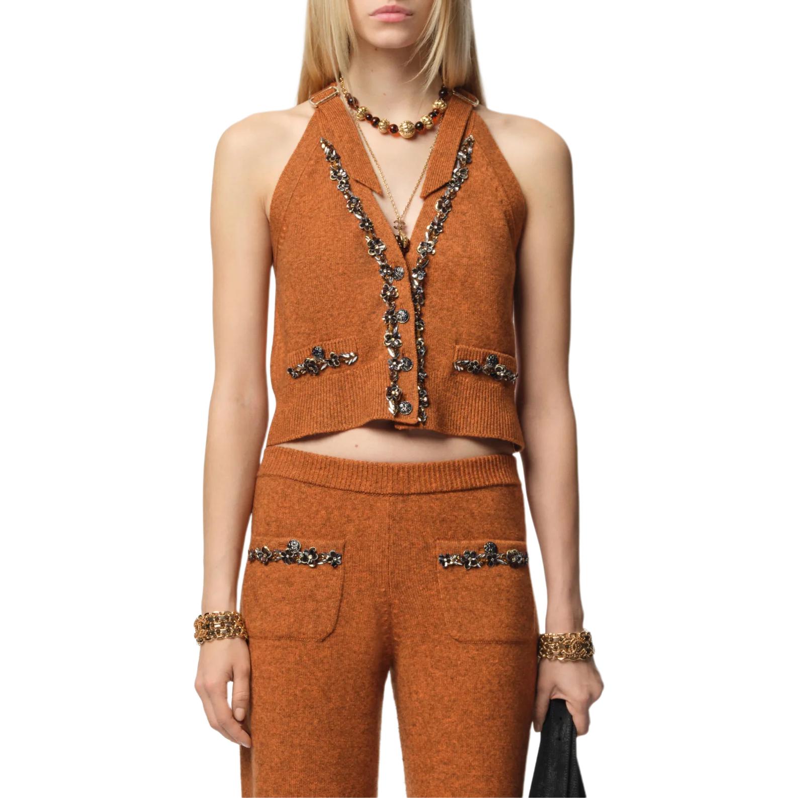 CHANEL Camisoles Women's Orange Red Moderate Halter Neck