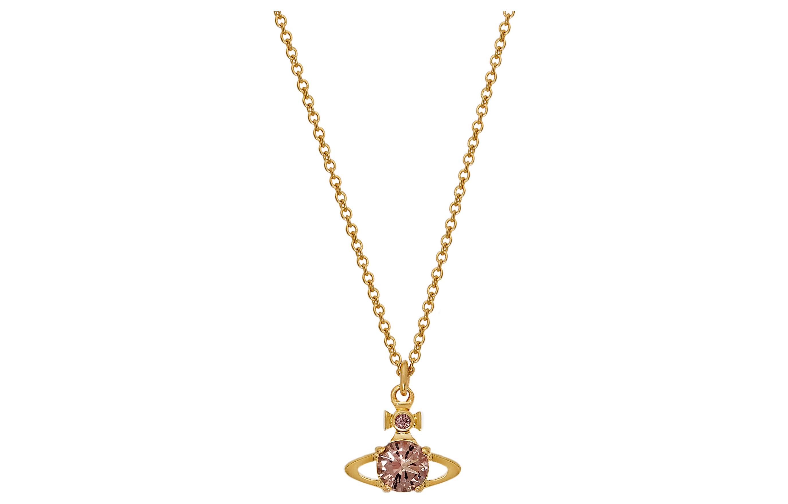 Vivienne Westwood Reina Galaxy Orbit Pear Shape Rhinestone Pendant Brass Necklace Women's Brown/Gold Chain
