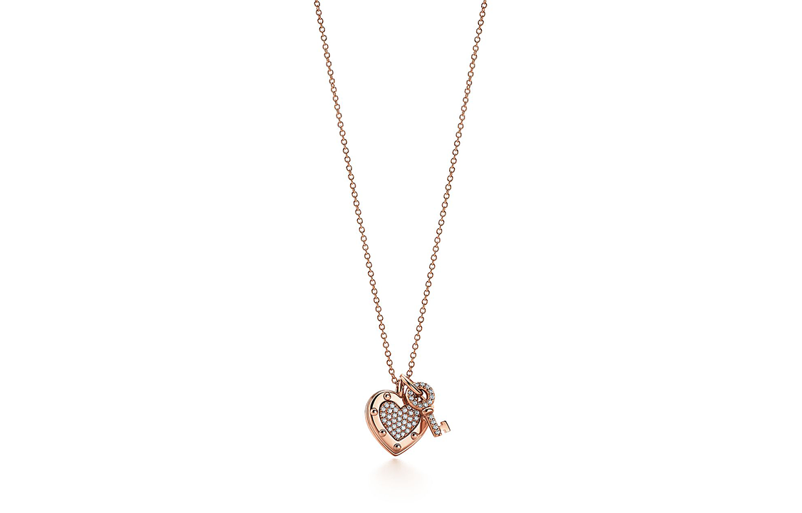 TIFFANY & CO. Tiffany Return to Tiffany Series Heart-Shaped Key Pendant 18K Rose Gold Diamond Necklace Women's