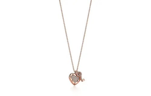 TIFFANY & CO. Tiffany Return to Tiffany Series Heart-Shaped Key Pendant 18K Rose Gold Diamond Necklace Women's