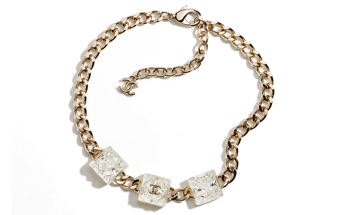 CHANEL 23S Synthetic Cubic Zirconia/Rhinestone, Metal, Resin Necklaces Women's Gold