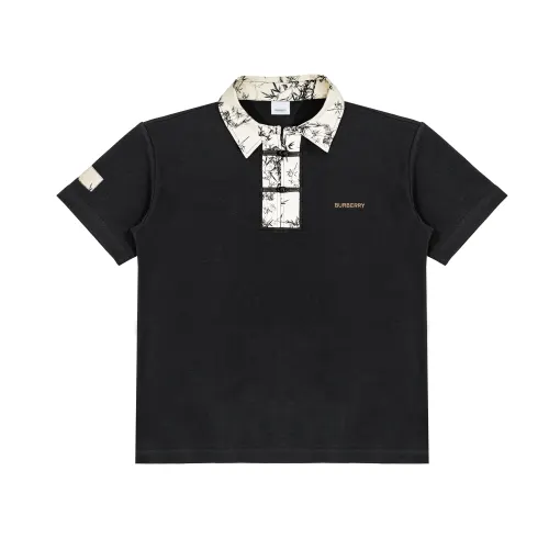 Burberry Polo Shirts Men's Black Lapel Moderate Straight Fit