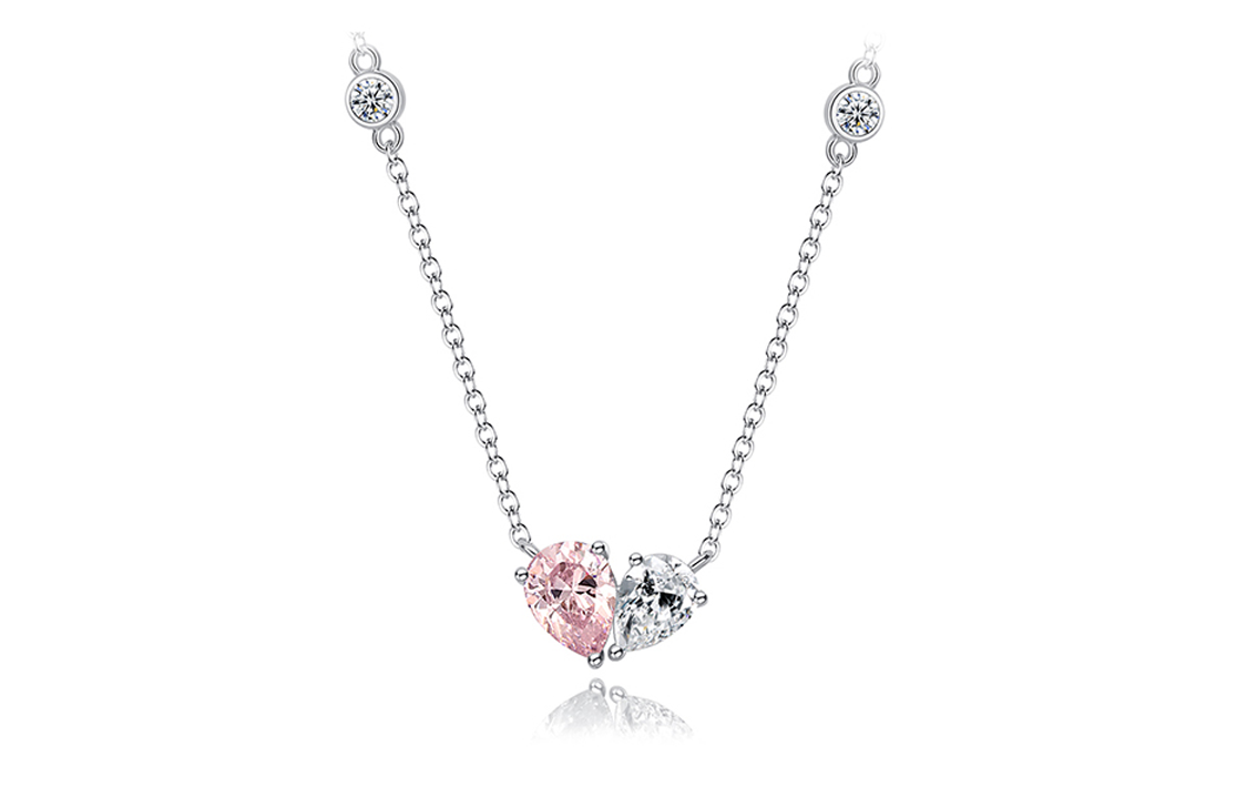 FANCI Chain for key bag , white stone inlay, fuchsia cute universal pendant, synthesized necklace, diamond encrusted, simple and elegant design, silver 925 sample