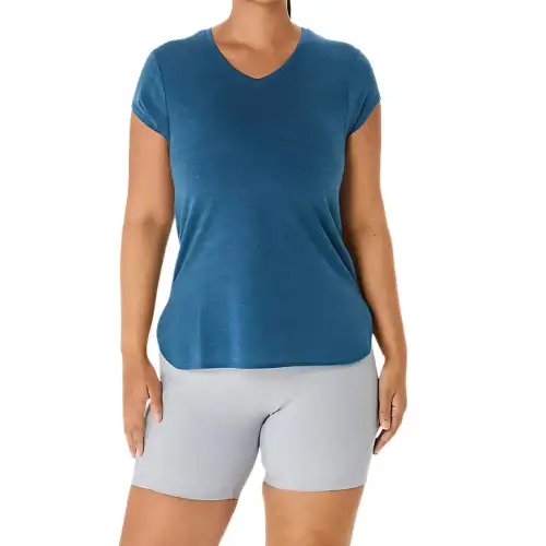 Asics HEATHER VNECK Regular T Shirt Women's Dark Blue Mixed Color