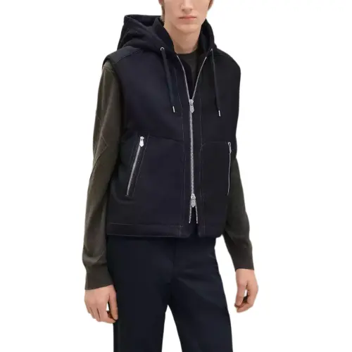 HERMES Vests Men's Navy Blue Hooded Non Detachable Moderate Other