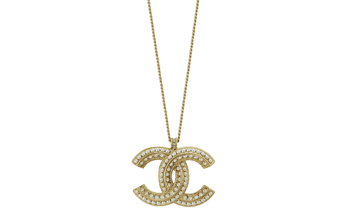 Женская цепочка Chanel с жемчугом и кристаллами (золотая)