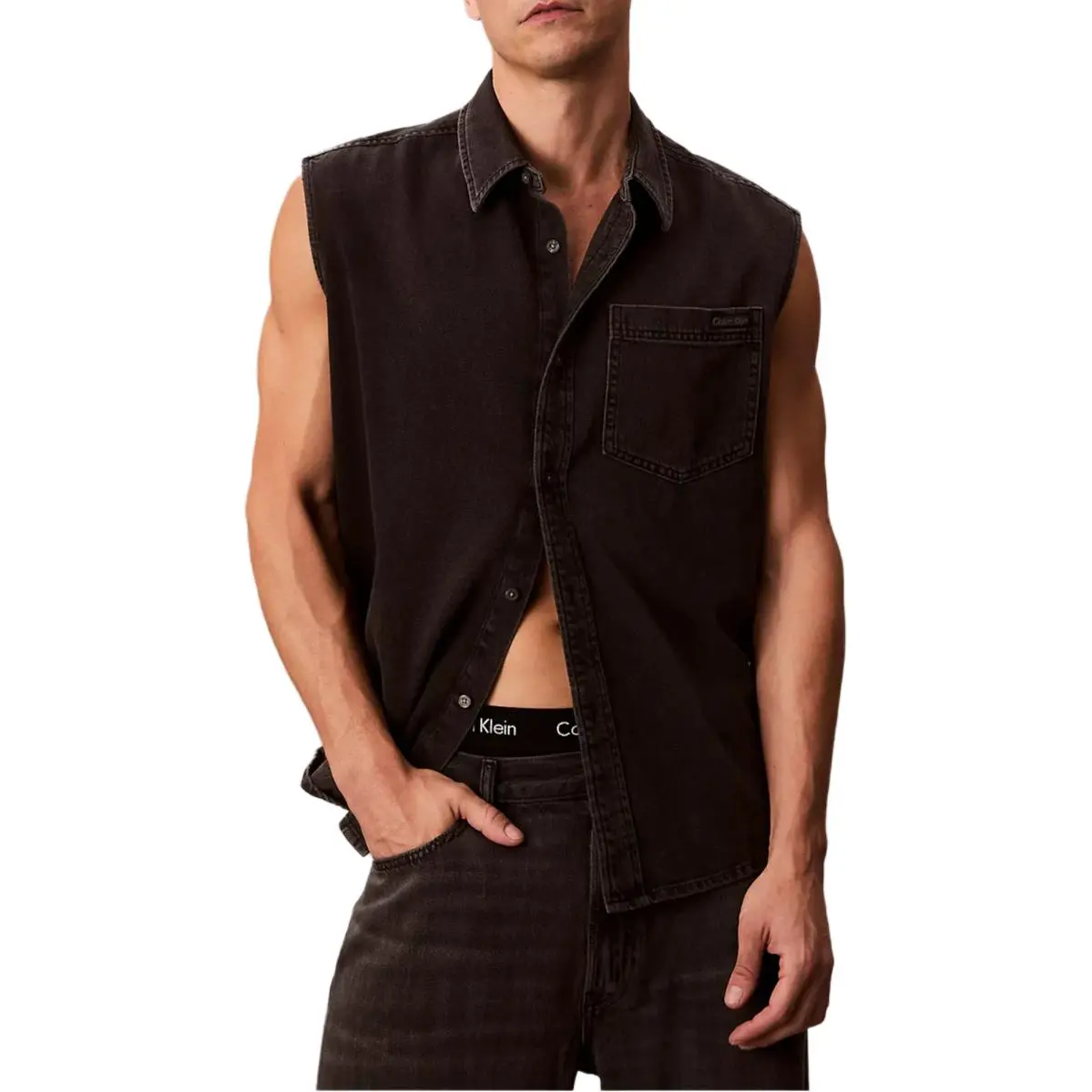 Calvin Klein Vests Men's Charcoal Lapel Moderate Straight Fit