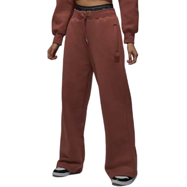 Jordan Flight Fleece FW24 Fleece Lined Wide Leg Fashion Lace Up Loose Fit Casual Pants Women's Brown