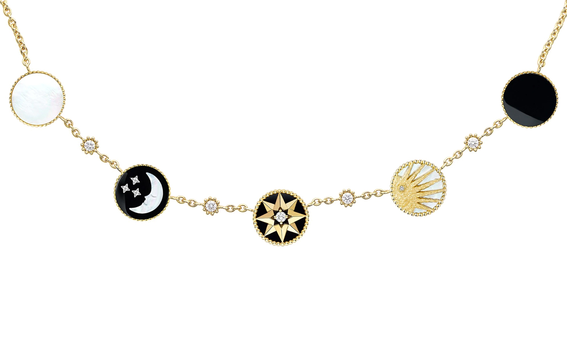 Dior Rose Des Vents and Rose Céleste necklace yellow and white gold diamonds mother-of-pearl and onyx decoration Women's model
