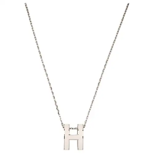 HERMES POP H Lacquered Metal Necklaces Women's Silver/White