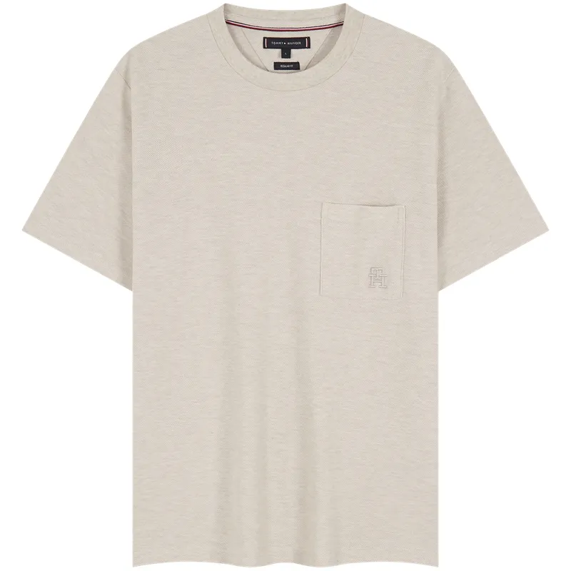 Tommy Hilfiger T-Shirts Men's Light Khaki Crew Neck Moderate