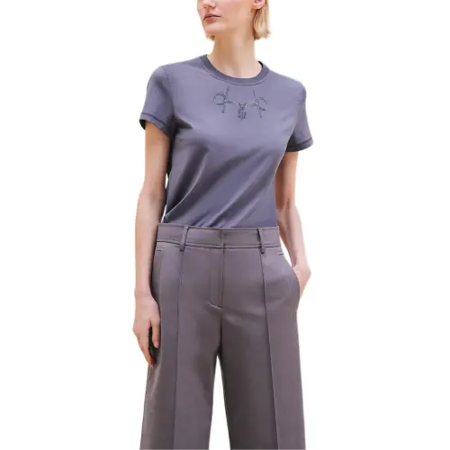 HERMES FW24 Patterned Print Crew Neck Short Sleeved T Shirt Women's Purple