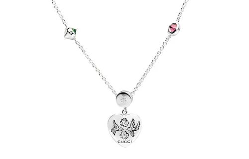 GUCCI 925 Sterling Silver Synthetic Cubic Zirconia Necklaces Unisex Silver