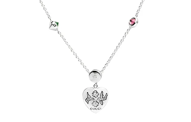 GUCCI 925 Sterling Silver Synthetic Cubic Zirconia Necklaces Unisex Silver