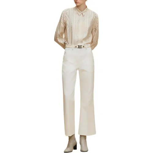 HERMES Shirts Women's Pearl White Lapel Moderate Other