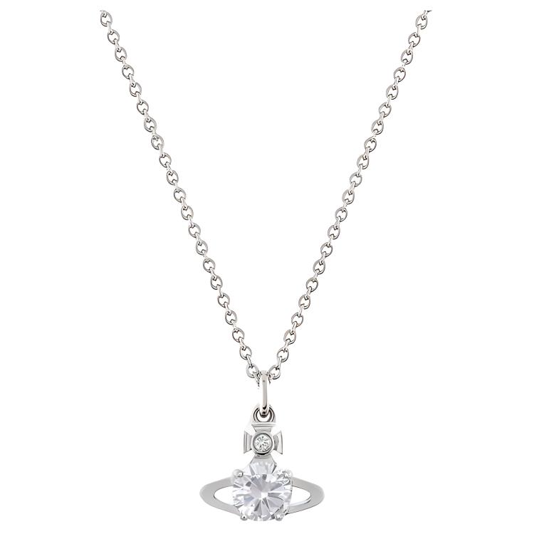Vivienne Westwood Reina Saturn Orbit Crystal Pendant Brass Necklace Women's Silver
