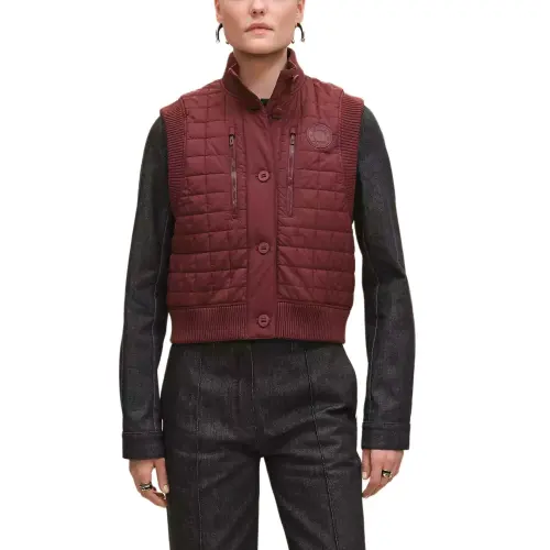 HERMES Vests Women's Red Stand Collar Moderate Other
