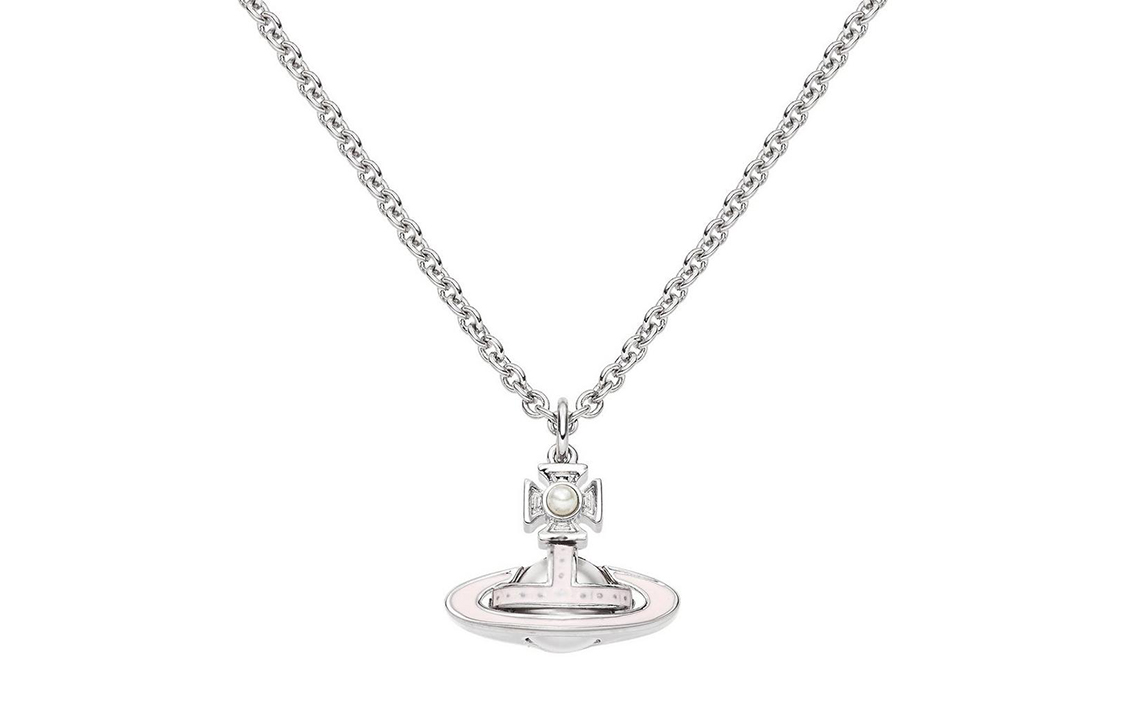 Vivienne Westwood Simonetta Bas Relief Pearl Pink Porcelain Glaze Relief Pendant Brass Platinum Necklace Unisex Couple Style Silver/Powder Porcelain