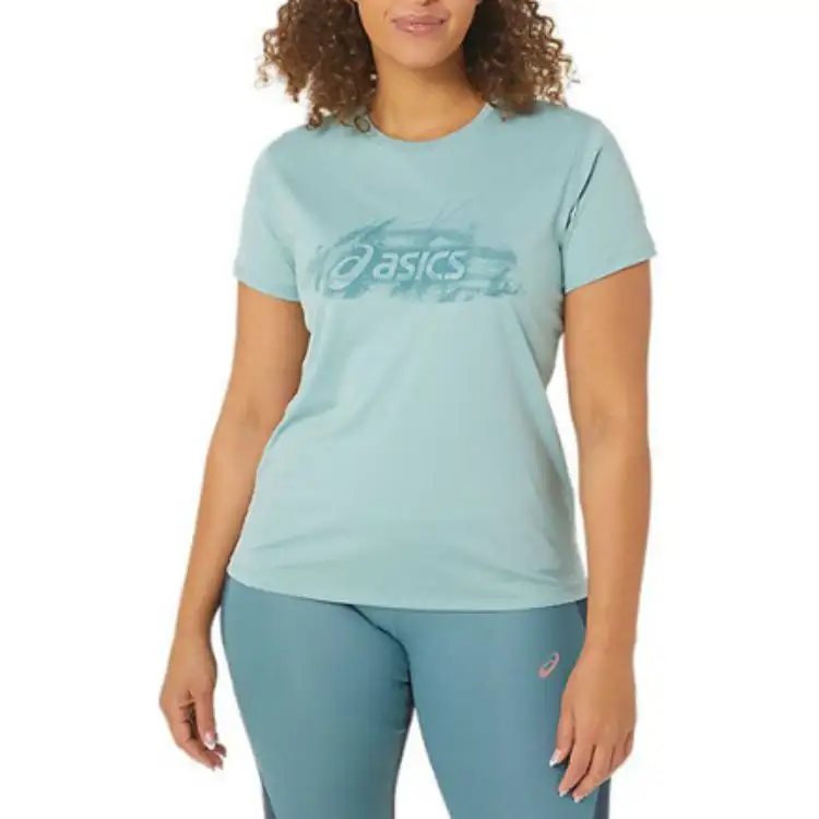 ASICS T Shirts Women's Blue Crew Neck Moderate Other