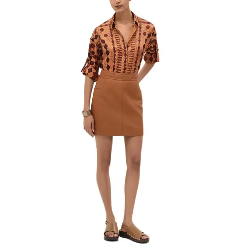 HERMES Leather Short Skirts Women's Brown