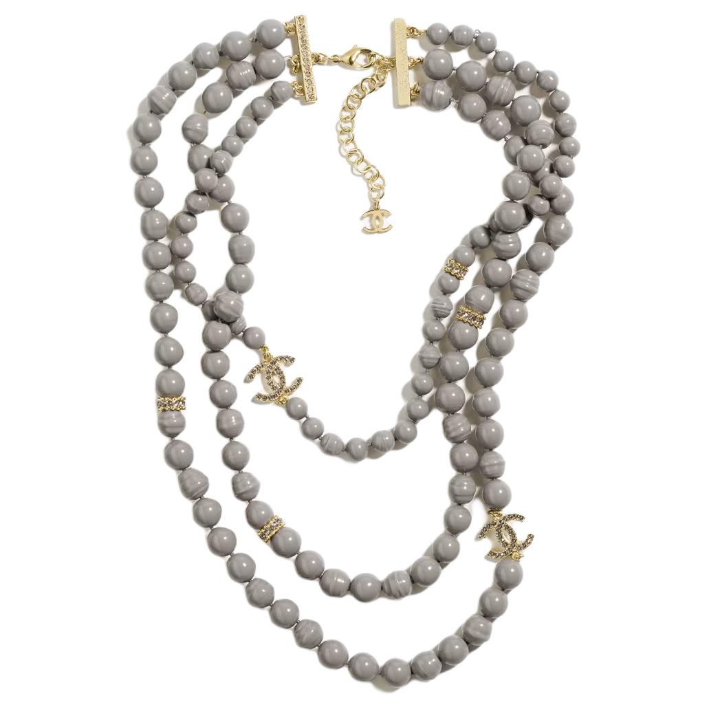 CHANEL 24A Metal Necklaces Unisex Gray