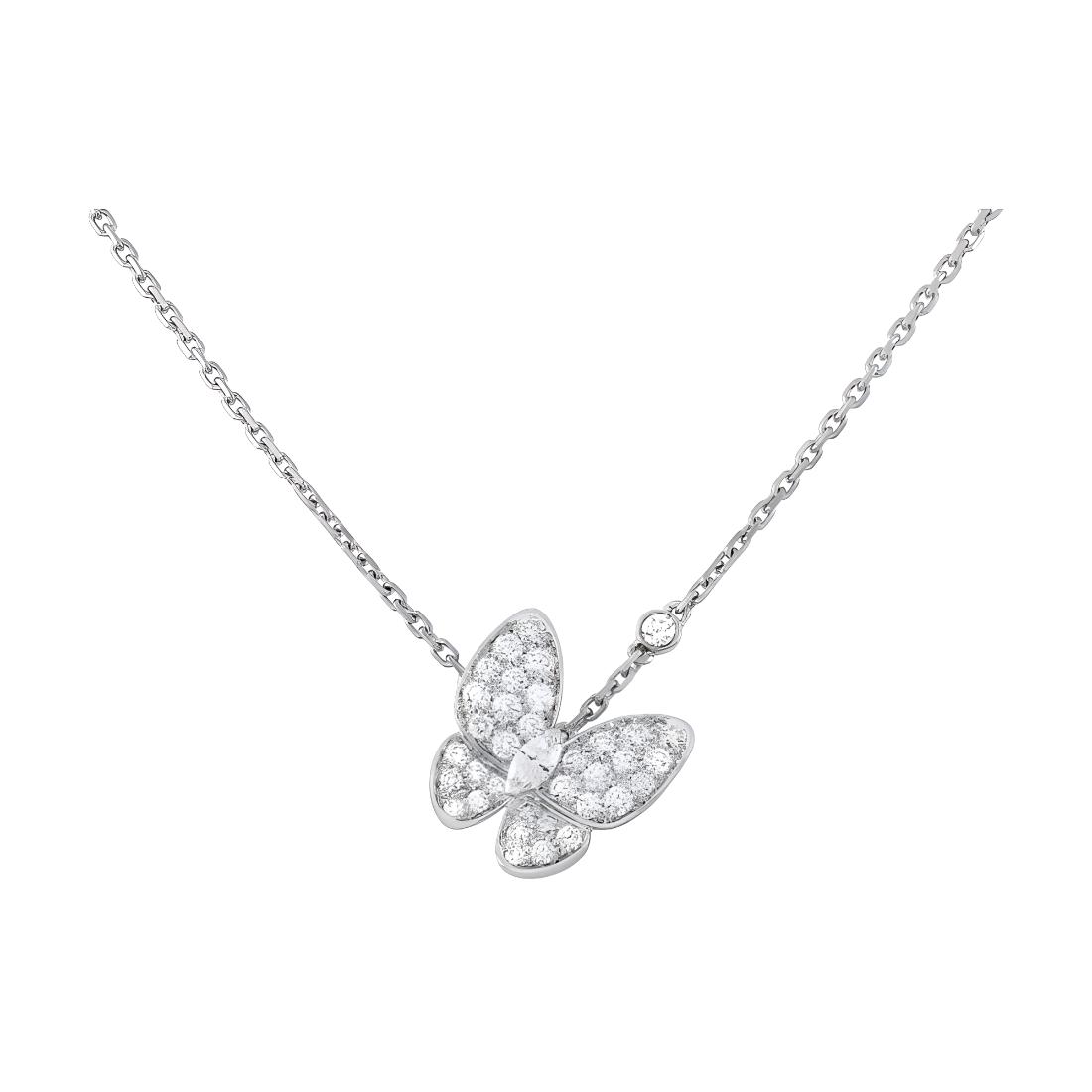 Van Cleef & Arpels Butterfly, diamond platinum necklace for men and women, 750 sample gold, for beloved