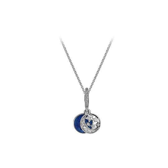 Pandora 925 Sterling Silver Synthetic Cubic Zirconia Necklace Set Women's Blue